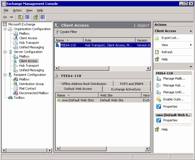 Figure 1 Exchange Management Console with Service Pack 1